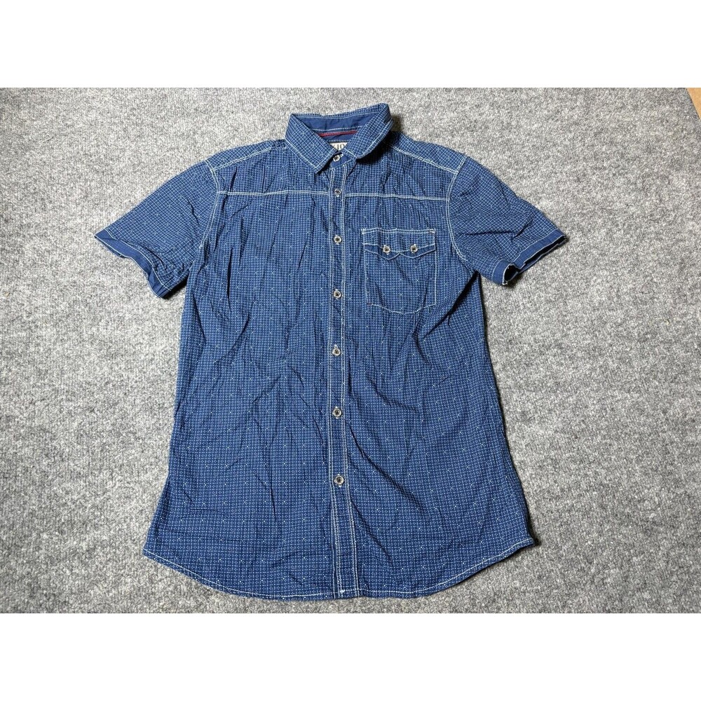 XIOS Shirt Mens S Blue Geometric Short Sleeve Woven Cotton Button-Up Casual
